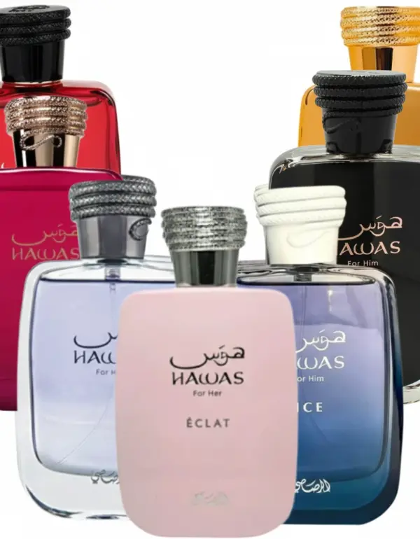 Decant/Sample All Hawas Series Pack Hawas Ice, Hawas Black, Hawas elixir, Hawas Fire, Hawas for him, Hawas Diva, Hawas Eclat For her 10mlX7