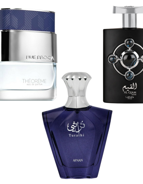 Decant/Sample Feel Of Bvlgari Tygar Pack,Rue Broca Theoreme,Afnan Turathi Blue And Lattafa Al Qiam Silver EDP 10mlX3